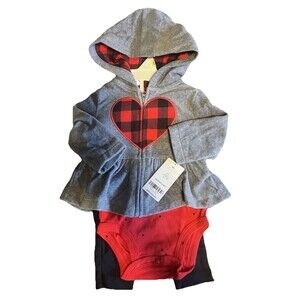 Carters Baby Girl Outfit Plaid Heart Hoodie Bodysuit Leggings Set Valentines